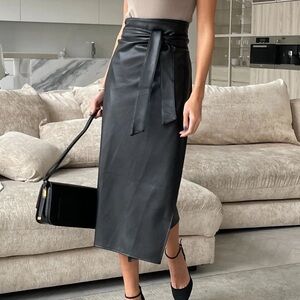 Charli Livia Green Wrap Leather Skirt